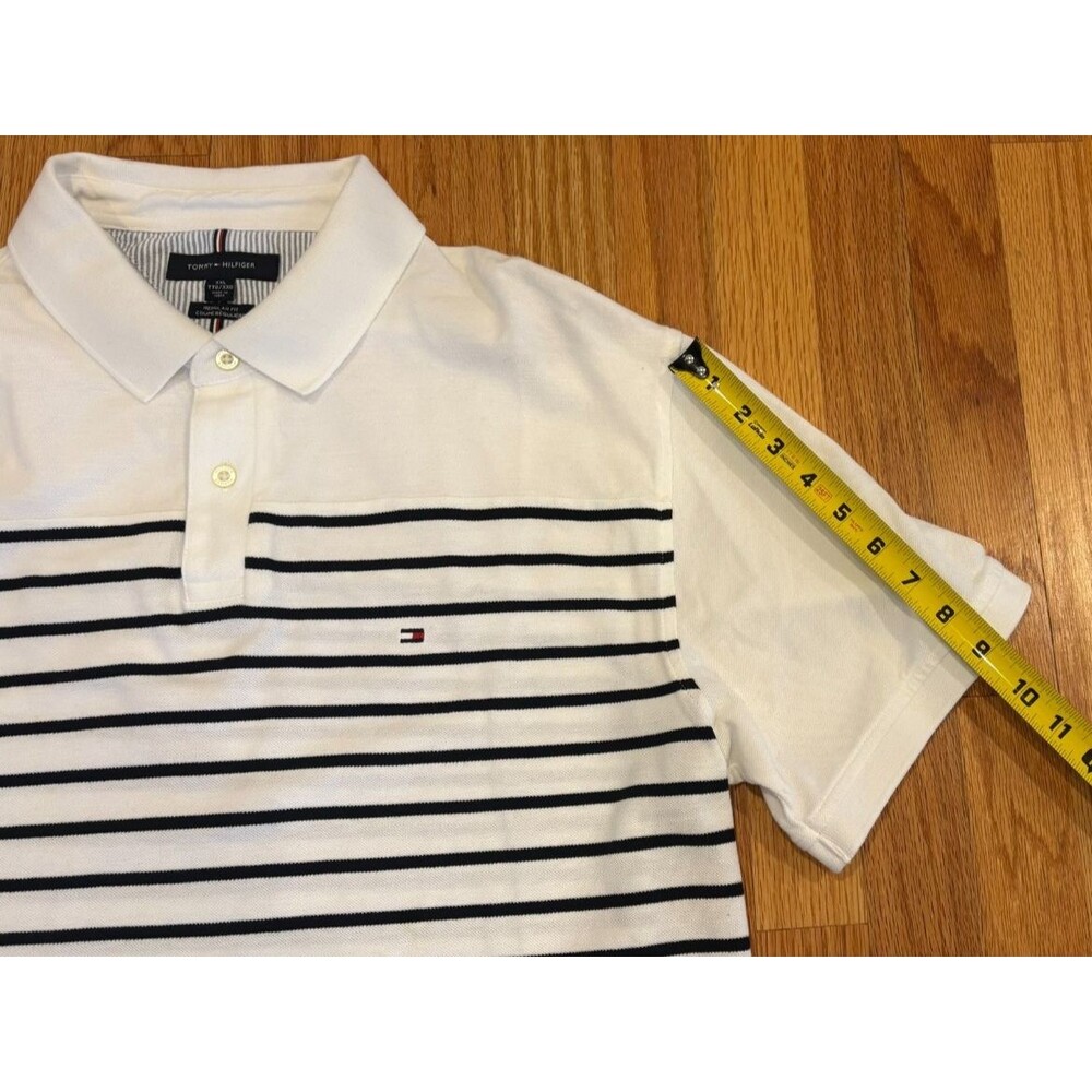 Tommy Hilfiger Shirt Men's 2XL Blue Striped Golf Polo Rugby Short Sleeve Logo - Picture 10 of 10